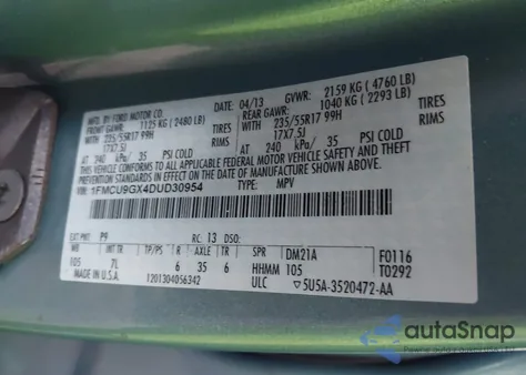 2013 Ford Escape Se из США, поврежденный, VIN 1FMCU9GX4DUD30954